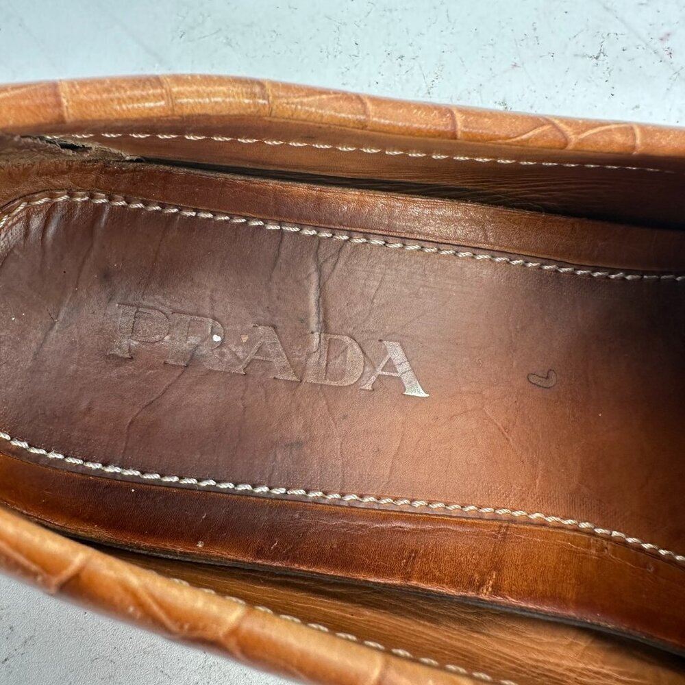 Prada Men Size 8 Brown Faux Crocodile Leather Slip On Penny Loafer Dress Shoes - Picture 11 of 13